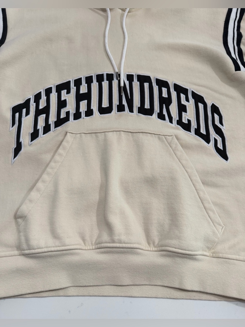 The Hundreds Hoodie Mens Large Cream Pullover Logo Embroidered Streetwear - Picture 2 of 9